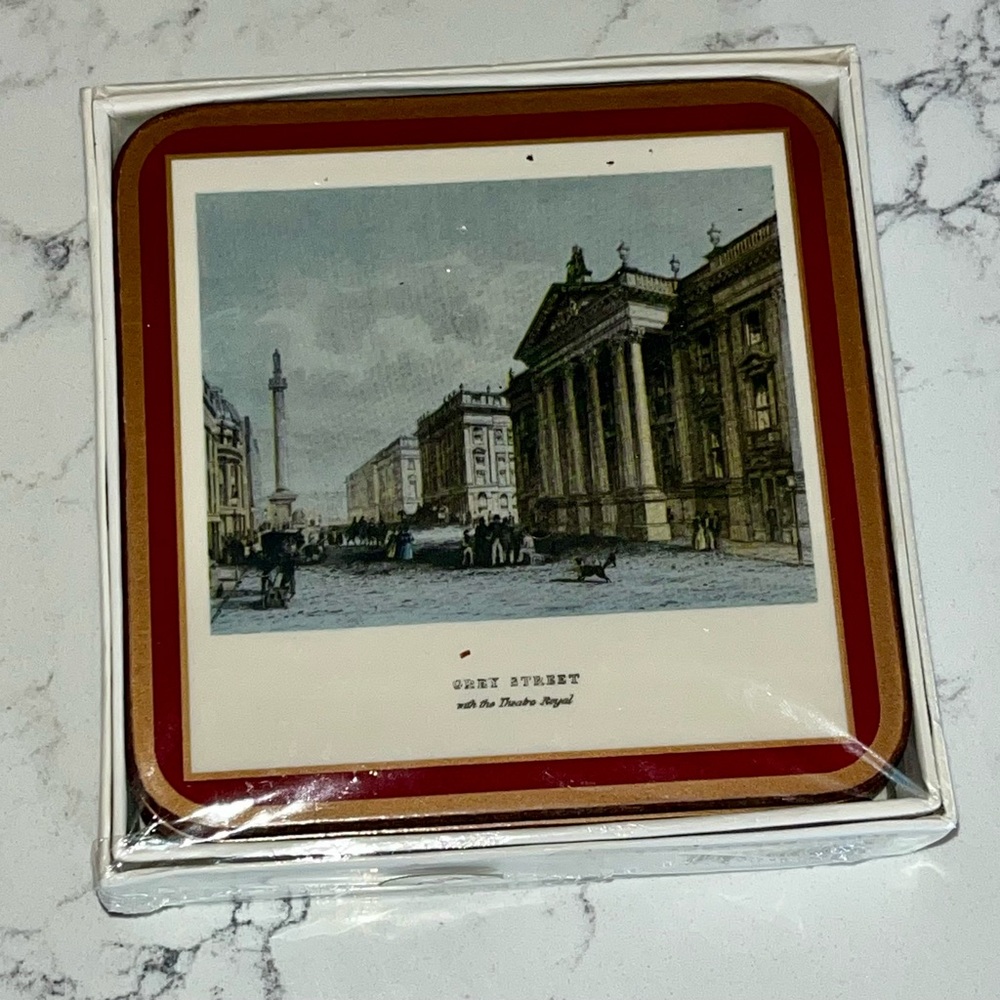 Pimpernel six cork-backed coasters featuring vintage illustration of London NEW